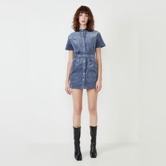 Bardot STACEY CORD MINI DRESS IN CORNFLOWER - Picture 1 of 13